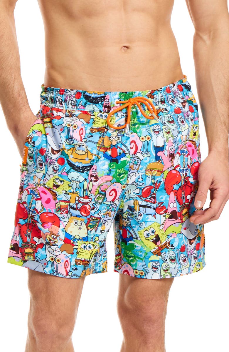 OppoSuits SpongeBob Frenzy Stretch Swim Trunks, Alternate, color, 