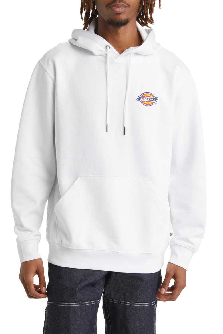 Embroidered Logo Fleece Hoodie, Main, color, WHITE
