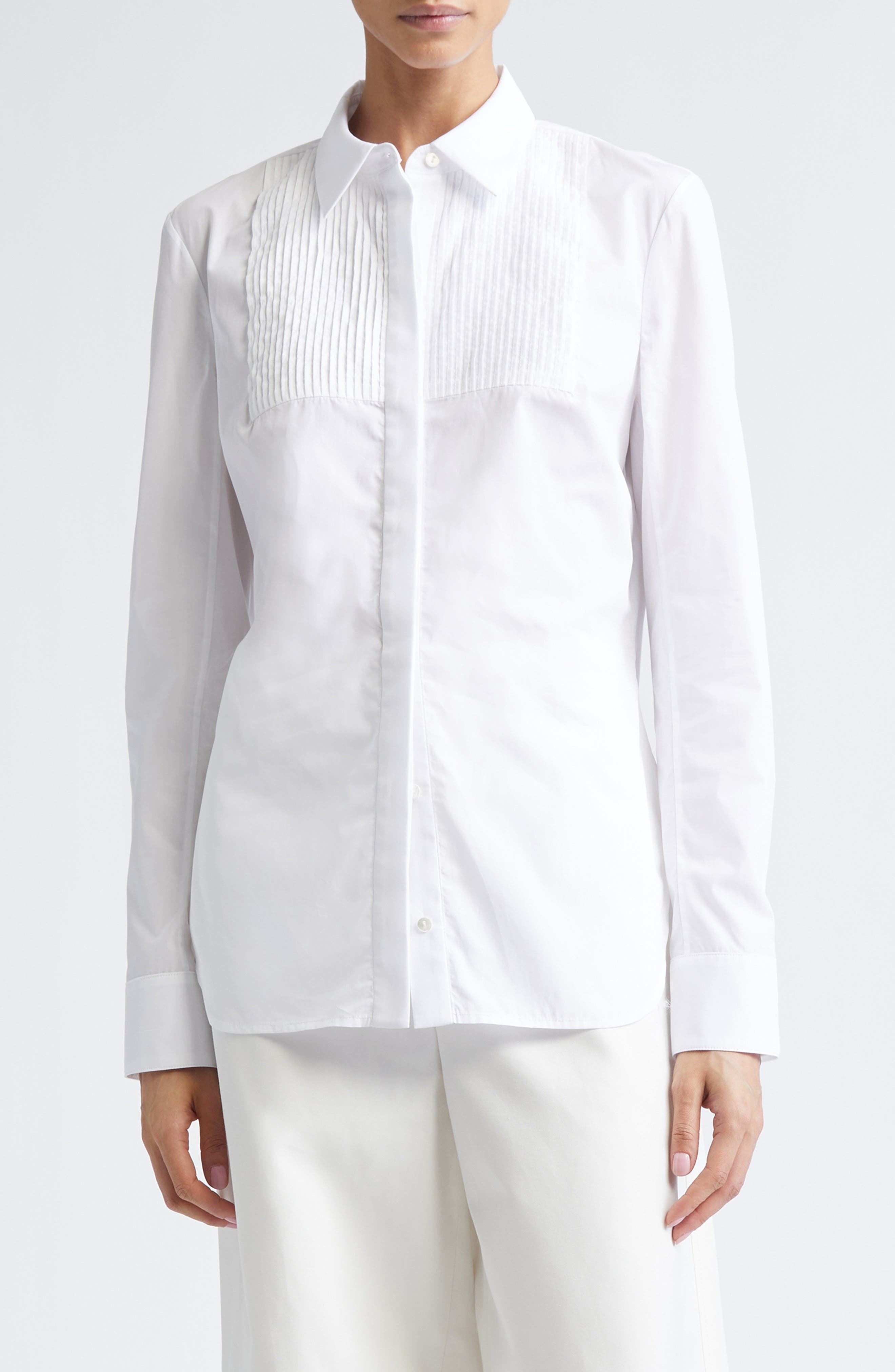 Natalia Pintuck Cotton Poplin Button-Up Shirt - image 3