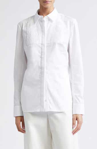 Natalia Pintuck Cotton Poplin Button-Up Shirt