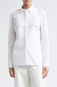 PARTOW Natalia Pintuck Cotton Poplin Button-Up Shirt