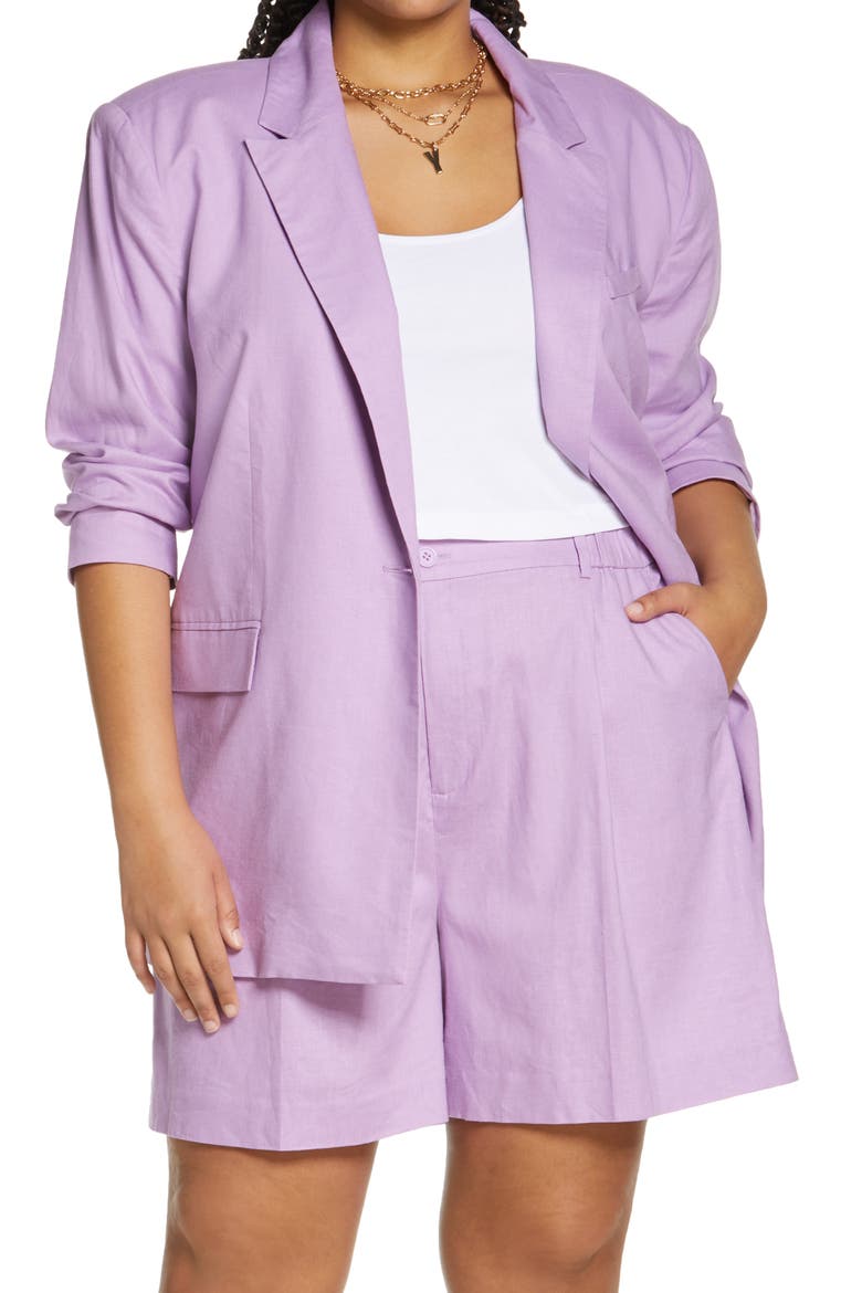 Oversize Linen Blend Blazer, Main, color, PURPLE SPECTRE