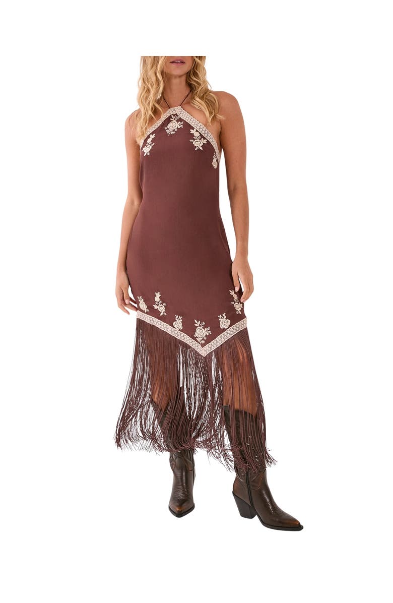 NASTY GAL Halter Neck Tassel Mini Dress, Alternate, color, Chocolate