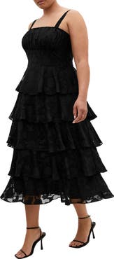City Chic Daniela Tiered Ruffle Sleeveless Midi Dress