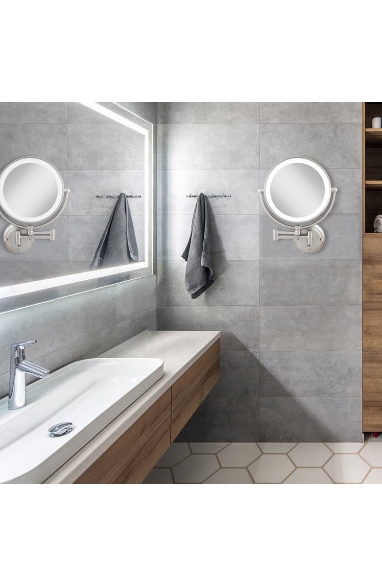 Zadro Glamour Lighted Wall Mounted Makeup Mirror with 5X Magnification, Alternate, color, Satin Nickel