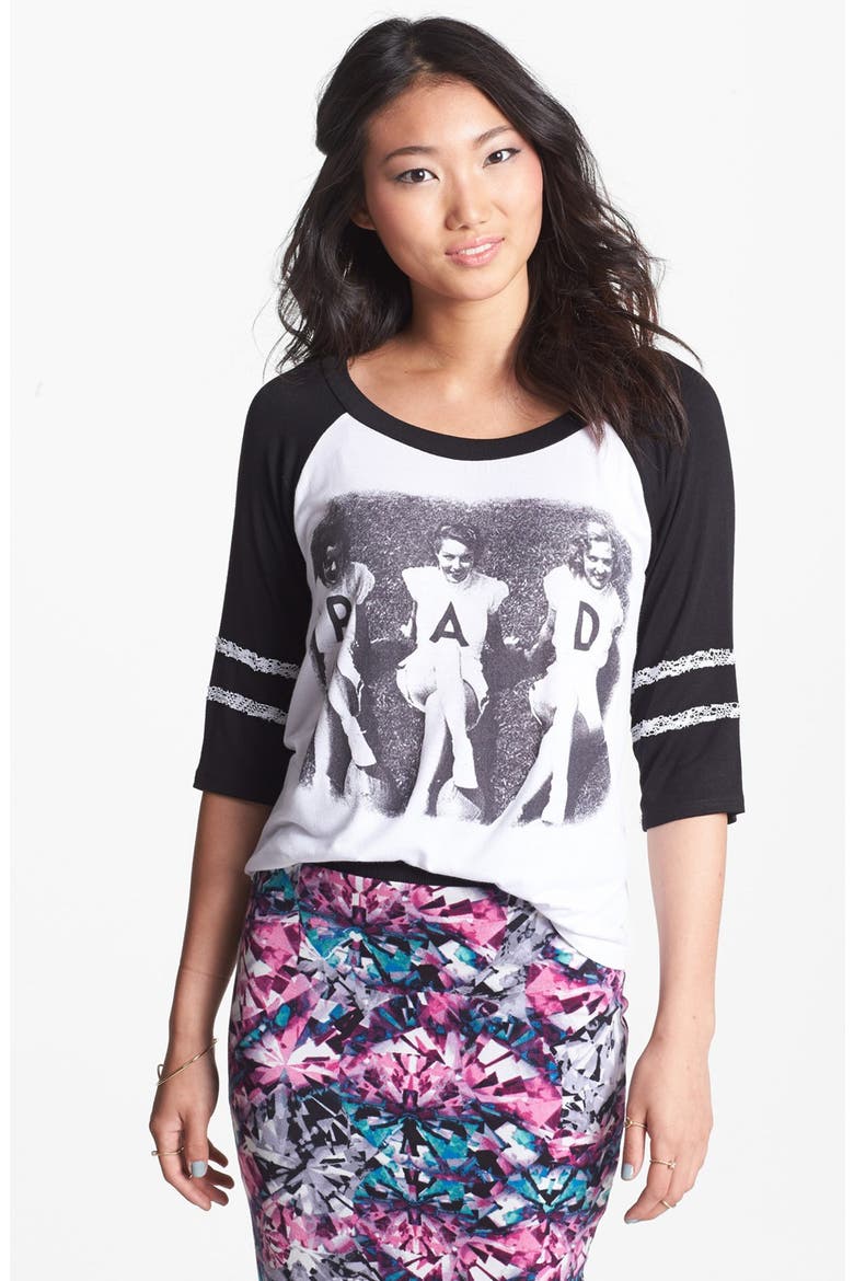 'Rad' Lace Trim Baseball Tee, Main, color, BLACK/ WHITE