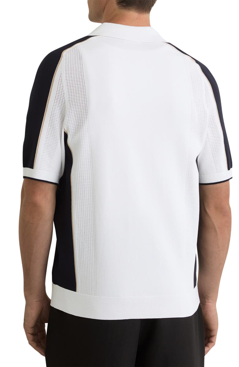 Reiss Farley Colorblock Short Sleeve Knit Button-Up Shirt, Alternate, color, Navy/ White