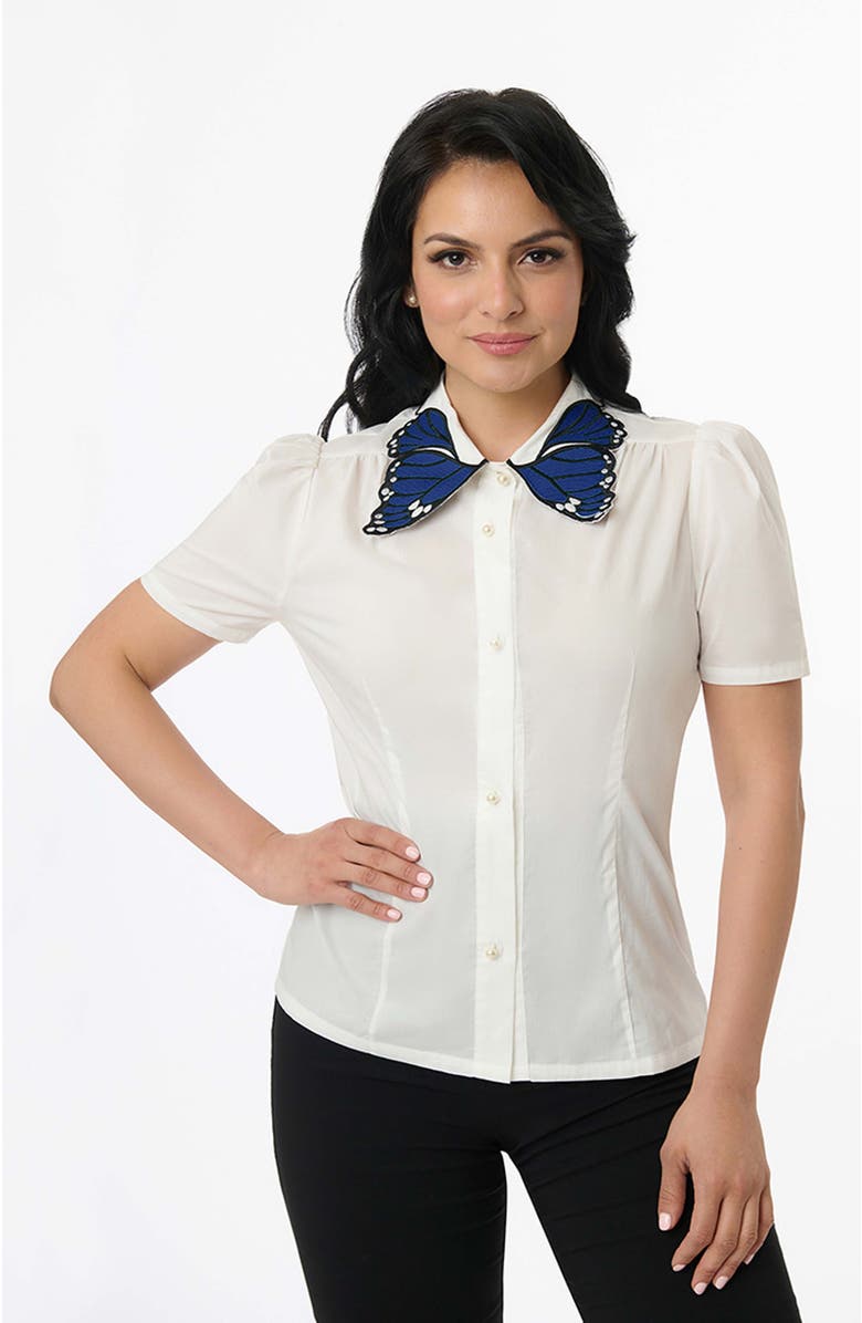 Unique Vintage Blouse With Embroidered Collar, Main, color,