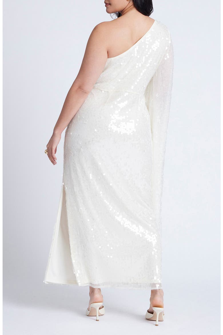 Paillette Sequin Paillette One-Shoulder Gown, Alternate, color, COCONUT MILK
