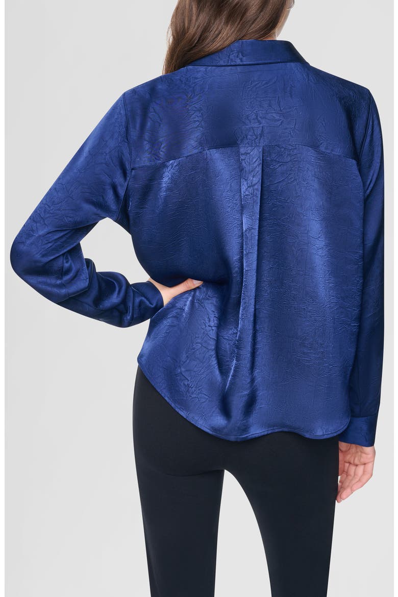 Twist Front Crinkle Satin Shirt, Alternate, color, INTREPID BLUE