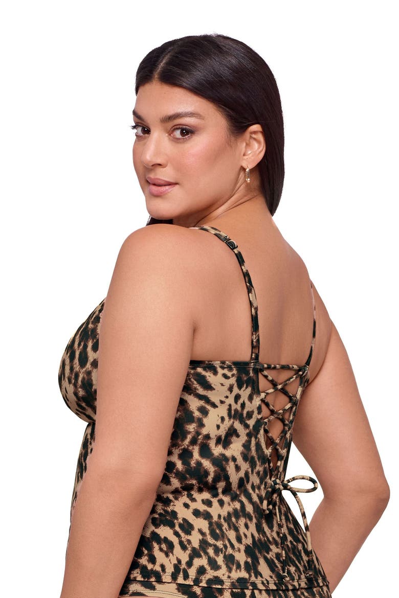 Supportive and Sculpting Square Neck Lace Back Tankini Swimsuit Top, Alternate, color, Dolce Leopard