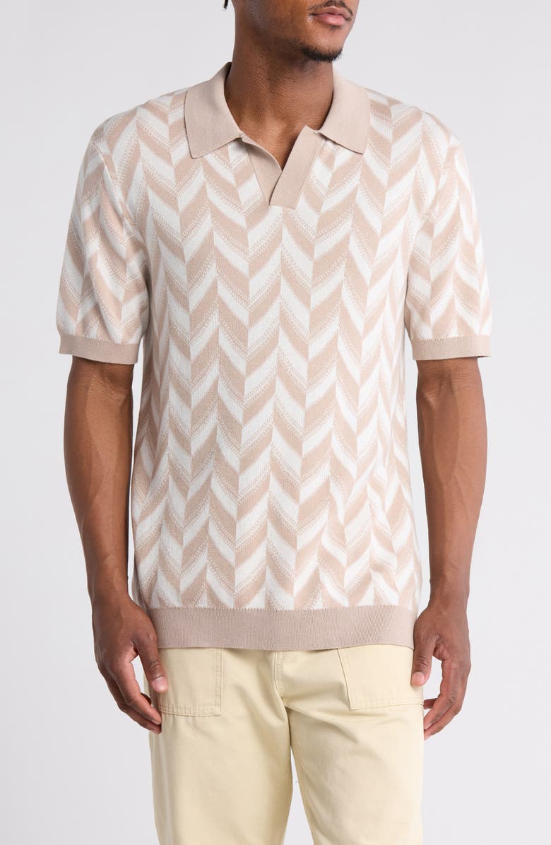 JASON WU Johnny Collar Silk & Cotton Jacquard Polo, Main, color, Beige/ Ivory