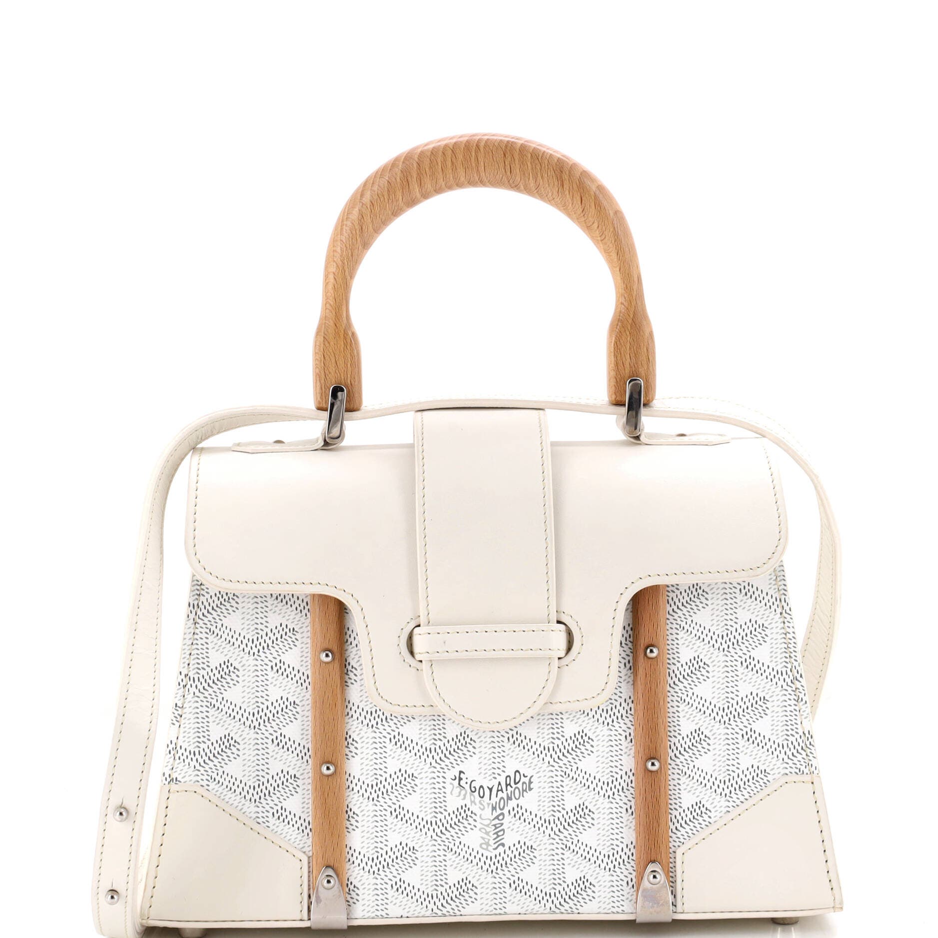 Structured Saigon Top Handle Bag Coated Canvas with Leather Mini, Main, color, White