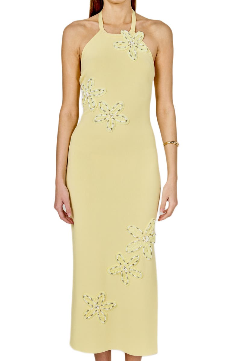 Endless Rose Beaded Flower Halter Midi Dress, Alternate, color, Butter