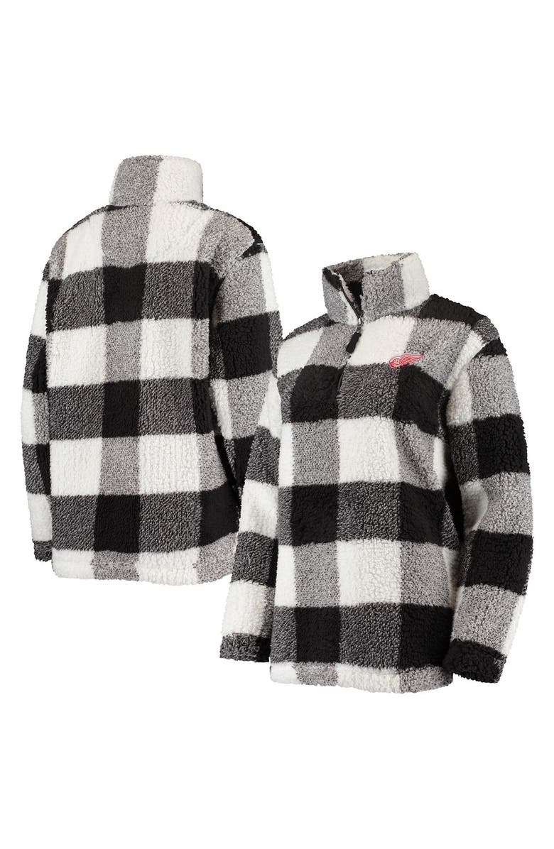G-III 4HER BY CARL BANKS Women's G-III 4Her by Carl Banks Black/White Detroit Red Wings Plaid Sherpa Quarter-Zip Jacket, Main, color, 