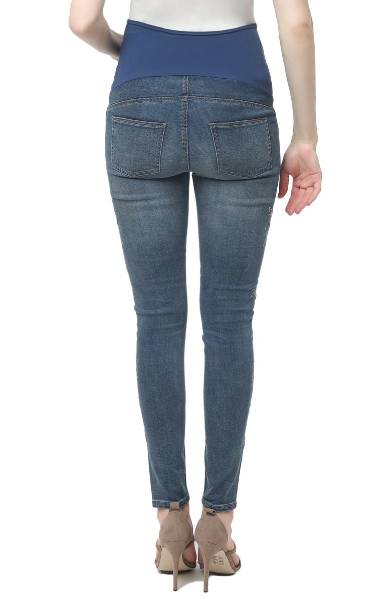 Kimi and Kai Floral Embroidered Maternity Skinny Jeans, Alternate, color, 