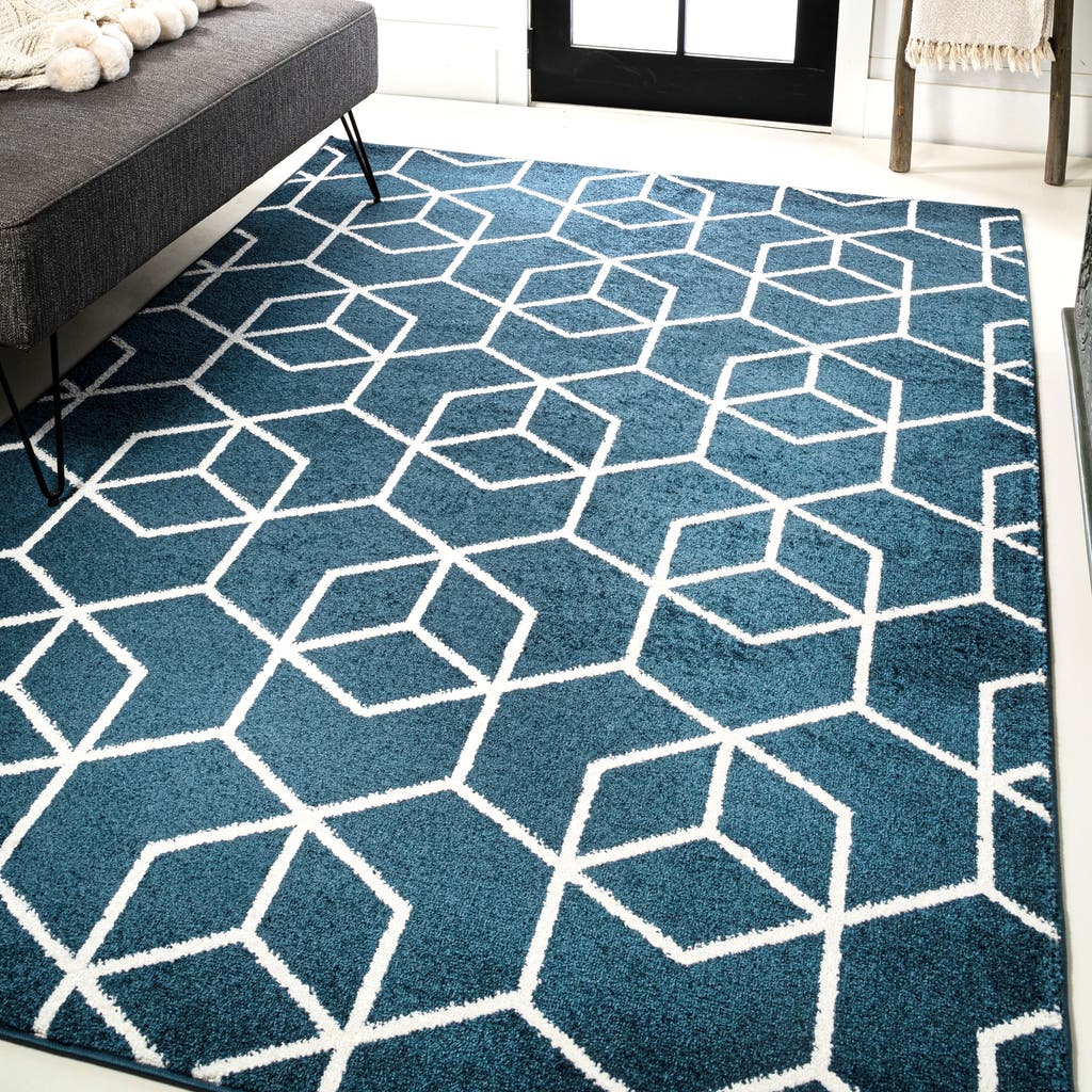 Jonathan Y Tumbling Blocks Modern Geometric Area Rug In Navy/white