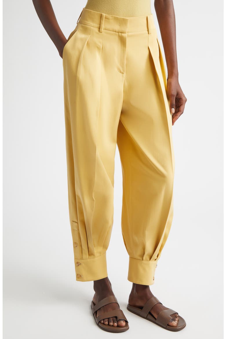 Cuffed Silk Gabardine Carrot Pants, Alternate, color, PALOMINO