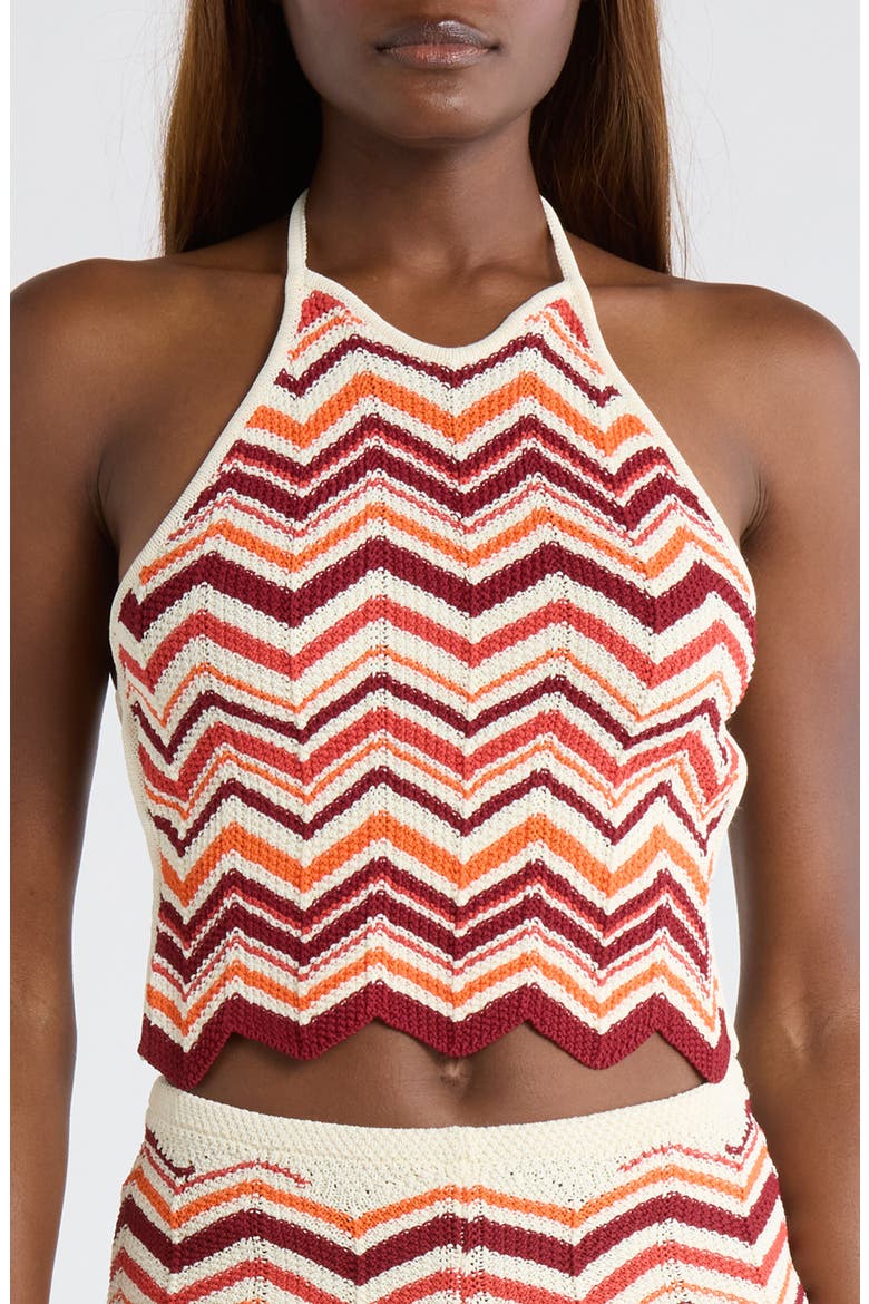 Chevron Knit Halter Crop Top, Main, color, TOFFEE TWIST