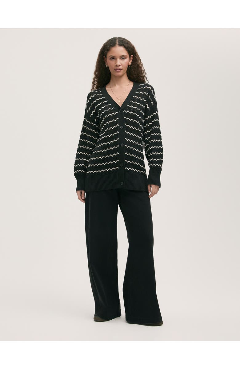 Finery London Alena V-Neck Crochet Cardigan, Alternate, color, Black