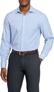 W.R.K Slim Fit Blue Geometric Print Performance Dress Shirt