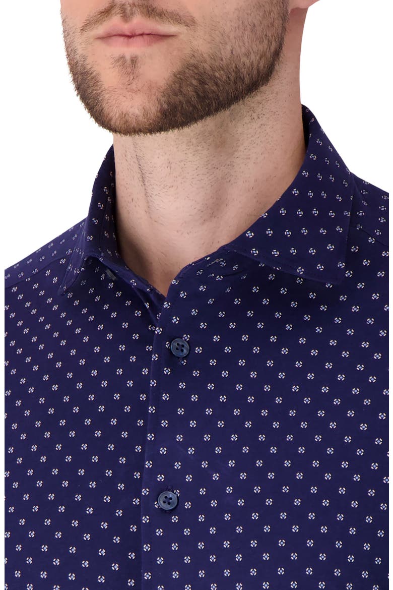 Regular Fit Navy Geometric Print Knit Cotton Dress Shirt, Alternate, color, NAVY