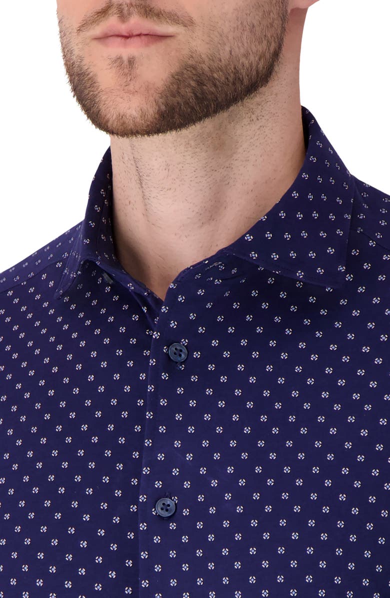 Victor Emmanuel Regular Fit Navy Geometric Print Knit Cotton Dress Shirt, Alternate, color, Navy