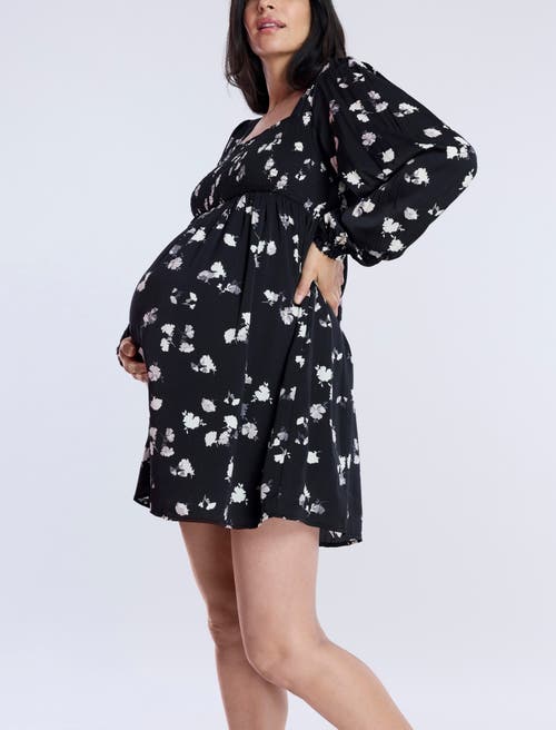 MOTHERHOOD MATERNITY MOTHERHOOD MATERNITY SMOCKED BABYDOLL LONG SLEEVE MINI DRESS