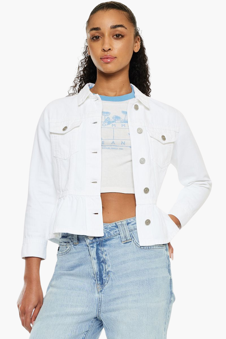 Marilou Peplum Denim Jacket, Main, color, White