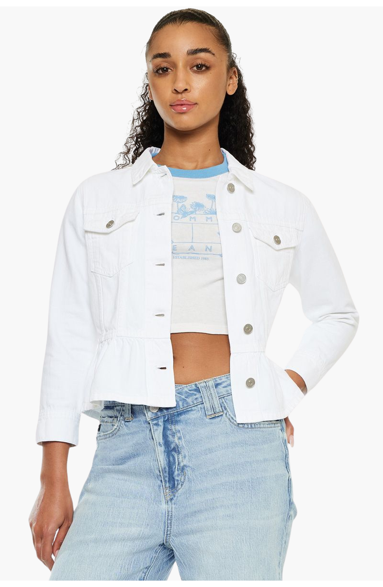 KanCan Marilou Peplum Denim Jacket, Main, color, White
