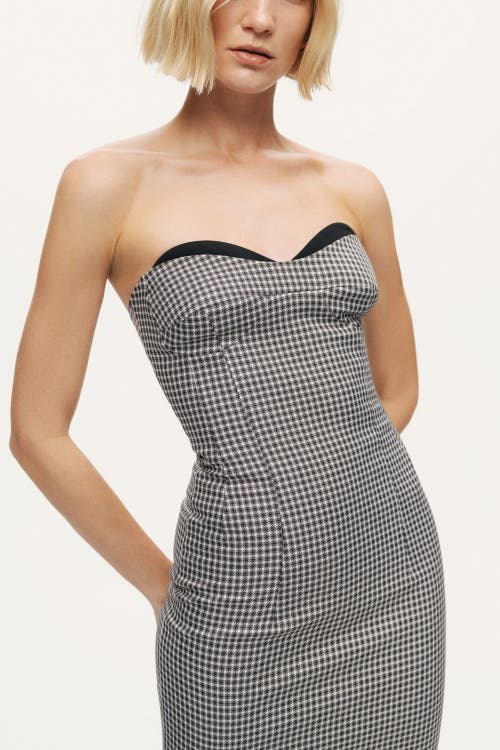 Nocturne Sweetheart Neckline Strapless Checked Midi Dress In Gray