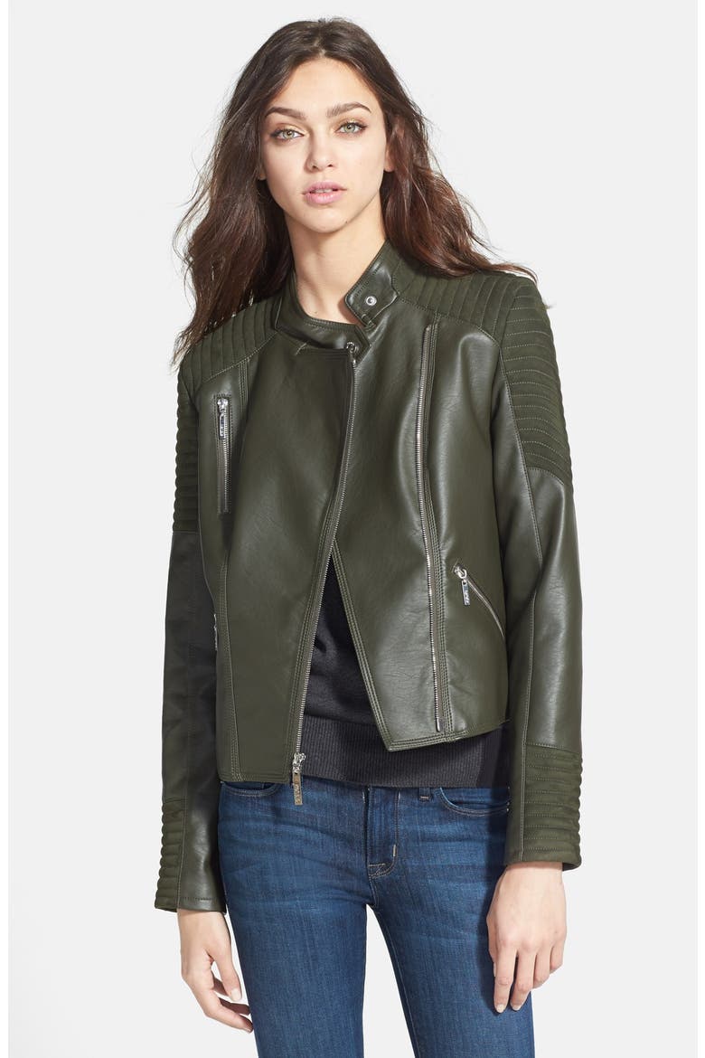 Faux Leather & Faux Suede Jacket, Main, color, OLIVE