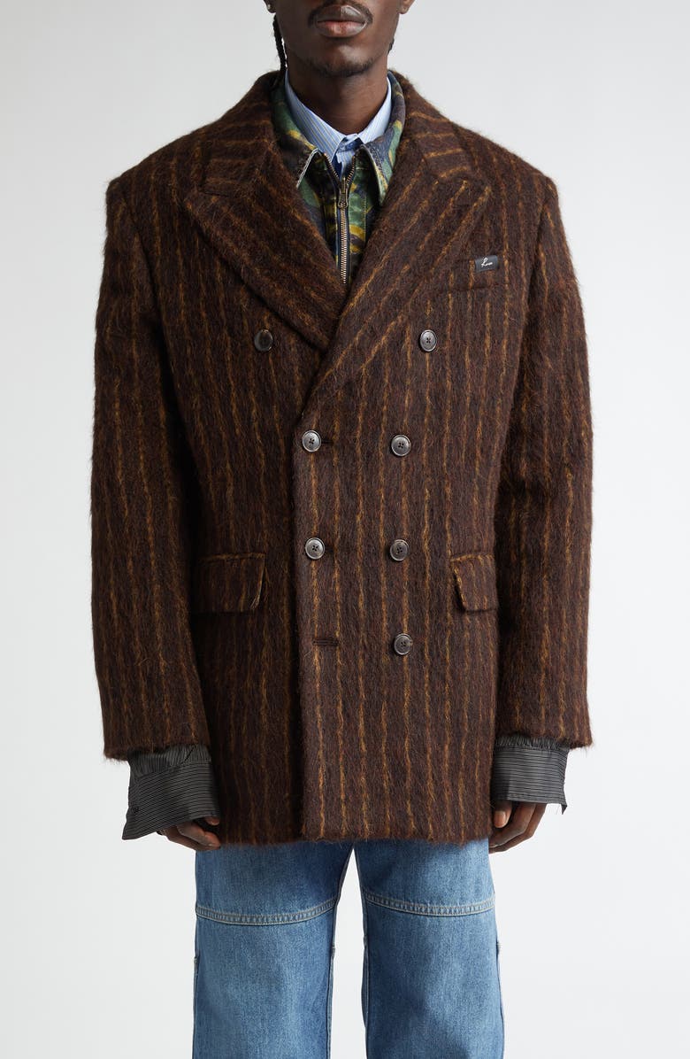 Martine Rose Stripe Wool Blend Double Breasted Short Coat, Main, color, 