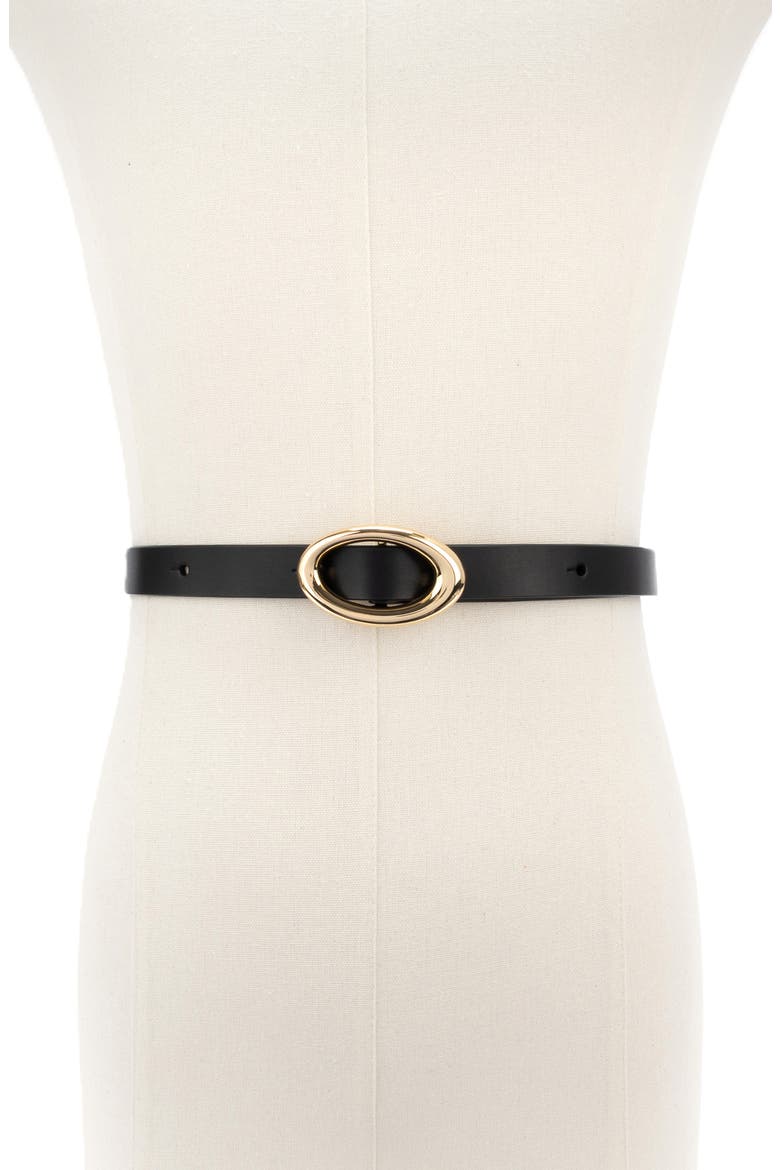 oval molten buckle leather belt, Alternate, color, BLACK