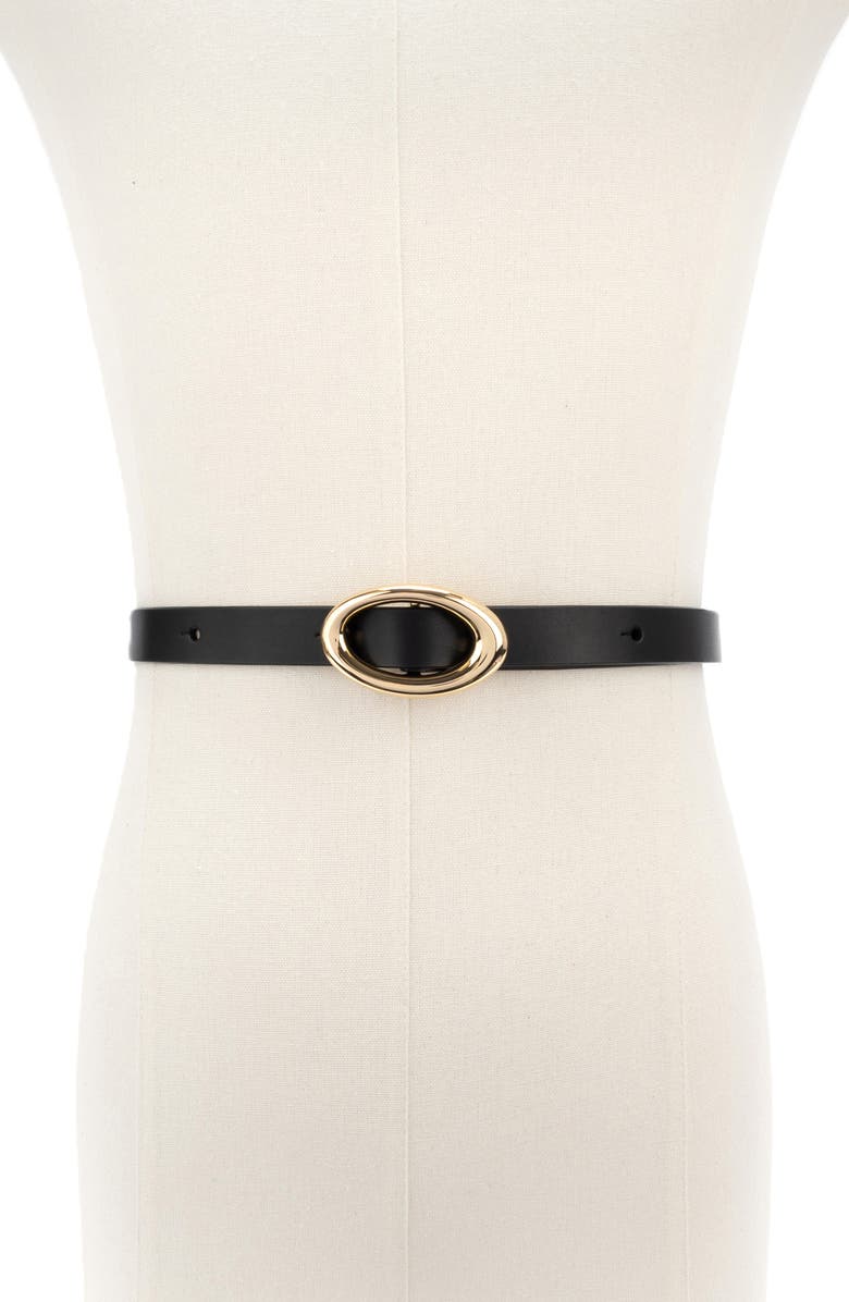Kate Spade New York oval molten buckle leather belt, Alternate, color, Black
