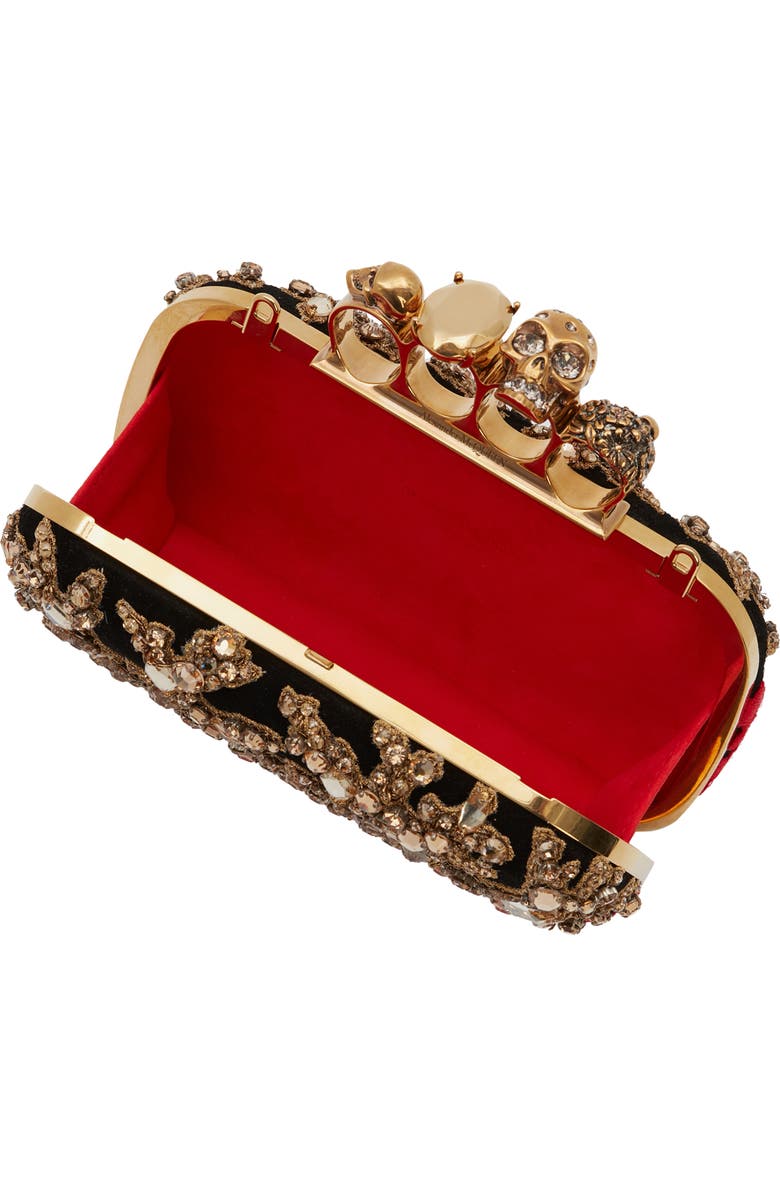 McQueen Alexander McQueen Embroidered Crystal & Suede Ring Clutch, Alternate, color,