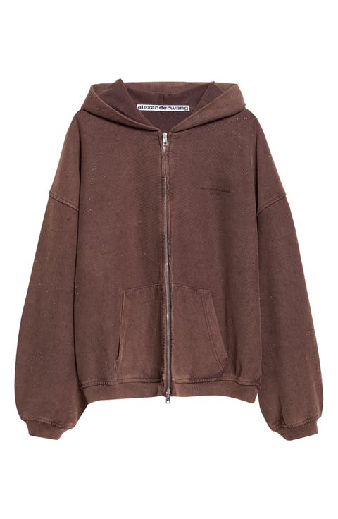 Oversize Hotfix Crystal Cotton Zip Hoodie