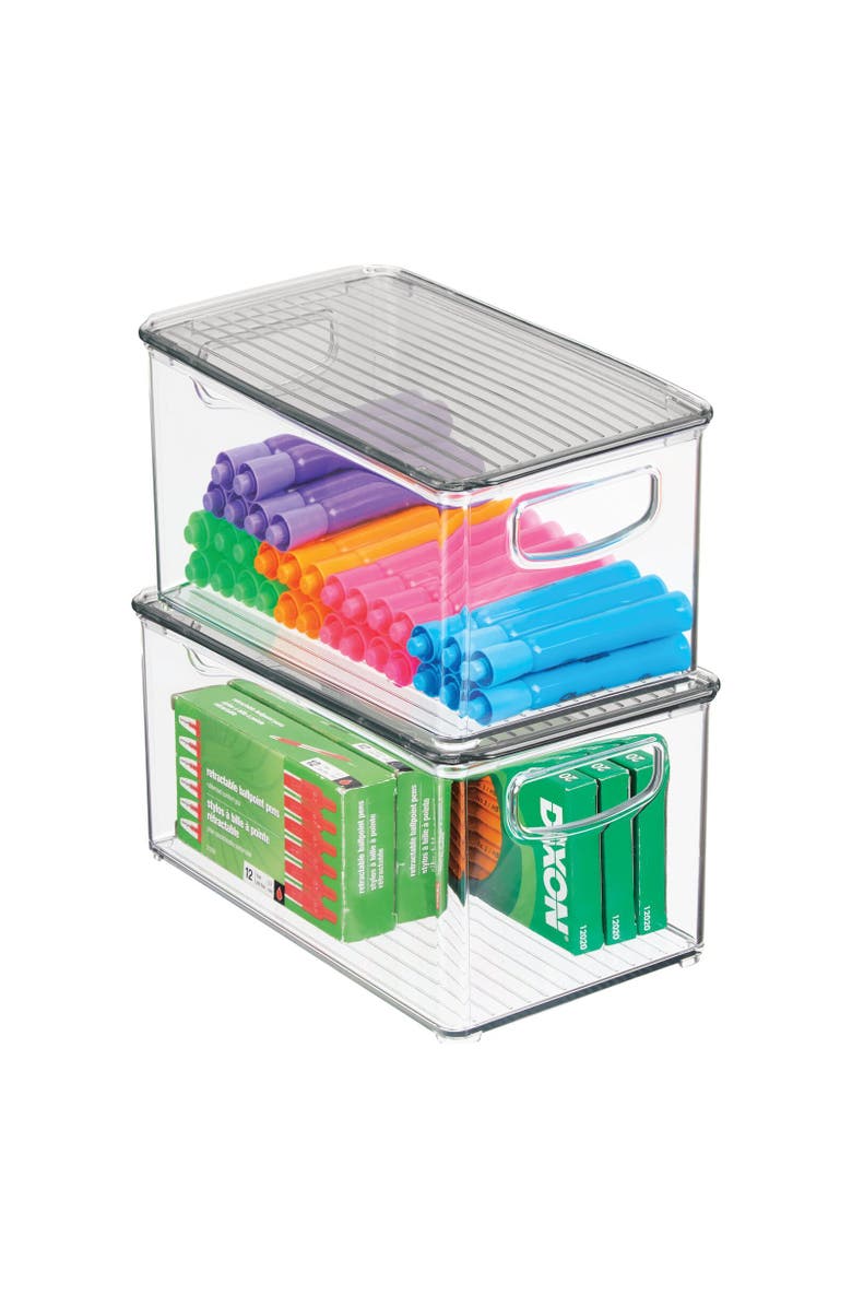 mDesign Plastic Office Storage Bin Box with Lid and Handles, 2 Pack, Alternate, color, 