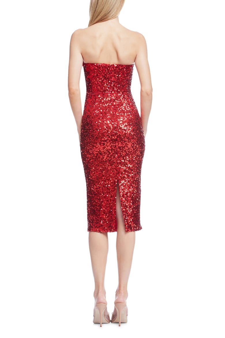 Perla Strapless Sequin Cocktail Dress, Alternate, color, ROUGE
