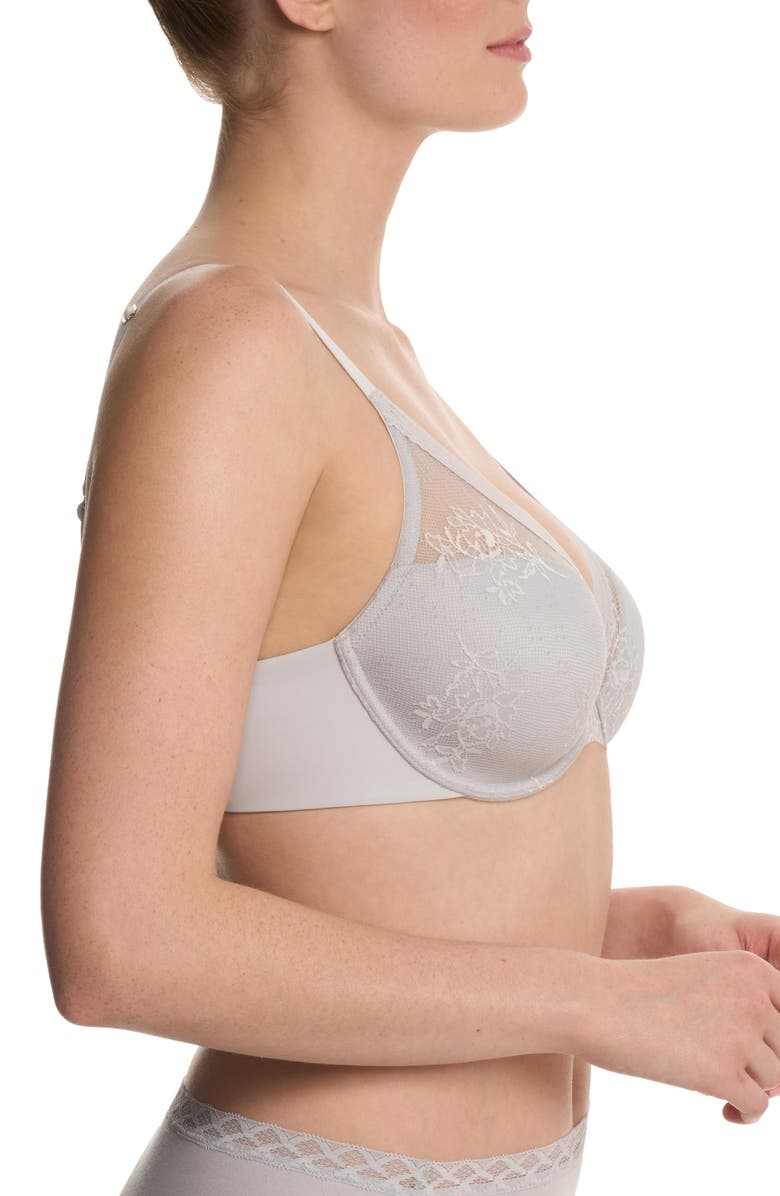 Natori Love Lace Full Coverage Plunge T-Shirt Bra, Alternate, color, Mink/Warm White