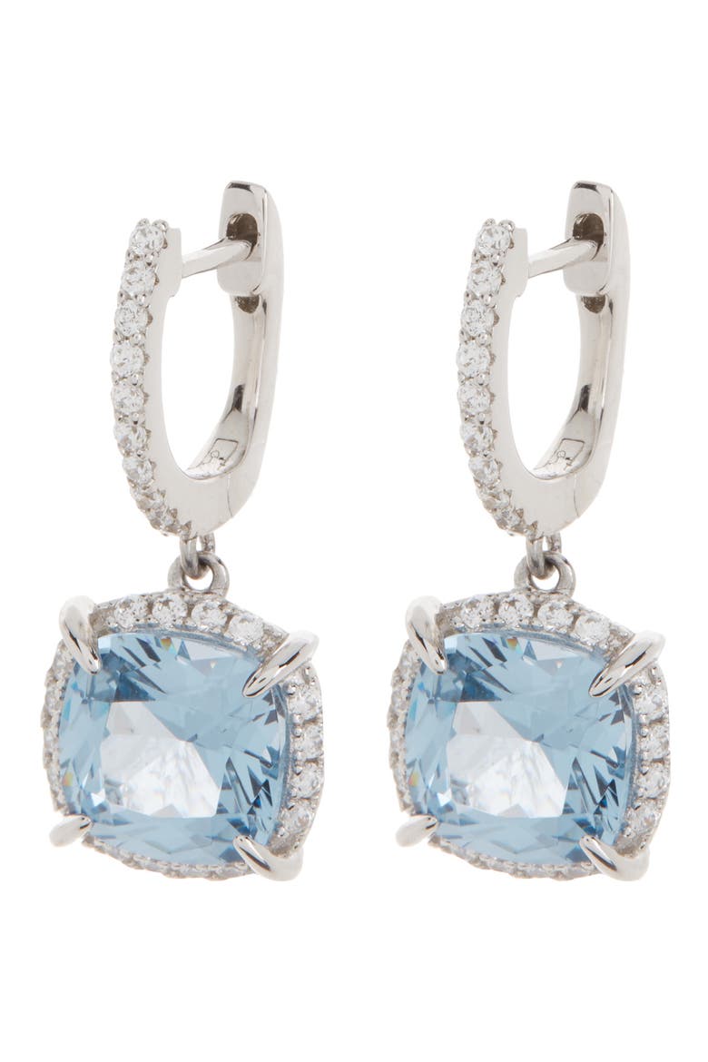 Simulated Diamond & Simulated Aquamarine Drop Earrings, Main, color, WHITE/ AQUAMARINE