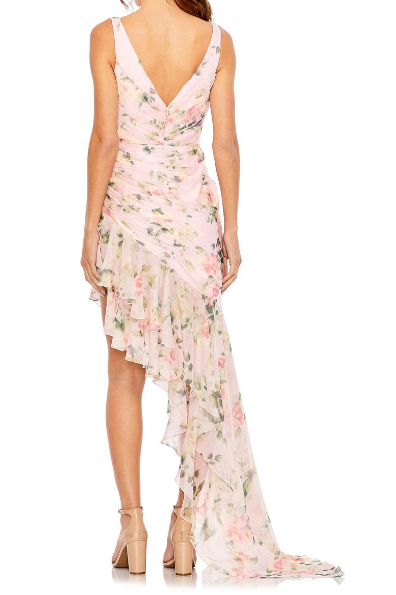 Ruched Trailing Hem Dress, Alternate, color, PINK MULTI