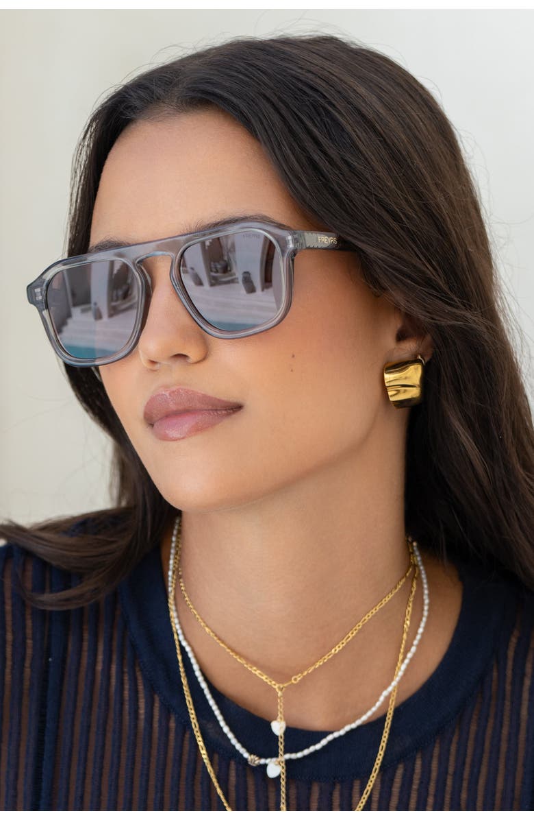 FREYRS Eyewear Addison Aviator Sunglasses, Alternate, color, Crystal Gray / Brown