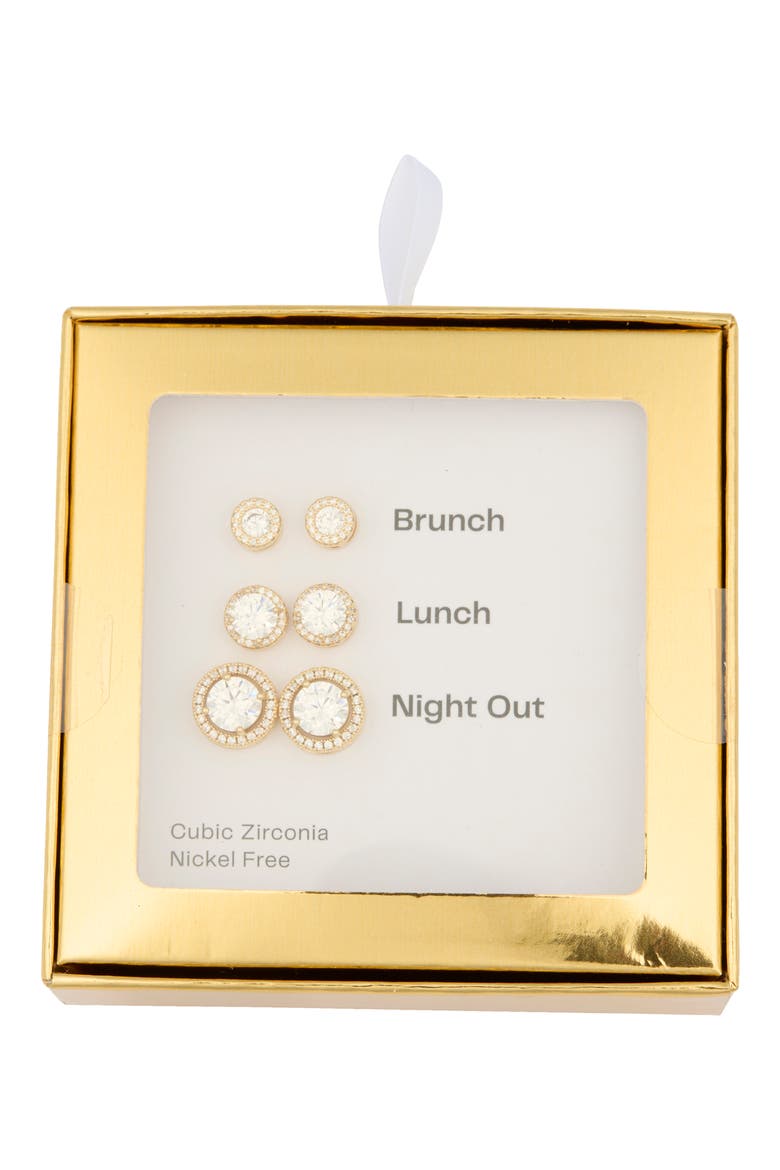 3-Pack Assorted Halo Cubic Zirconia Stud Earrings, Main, color, CLEAR- GOLD