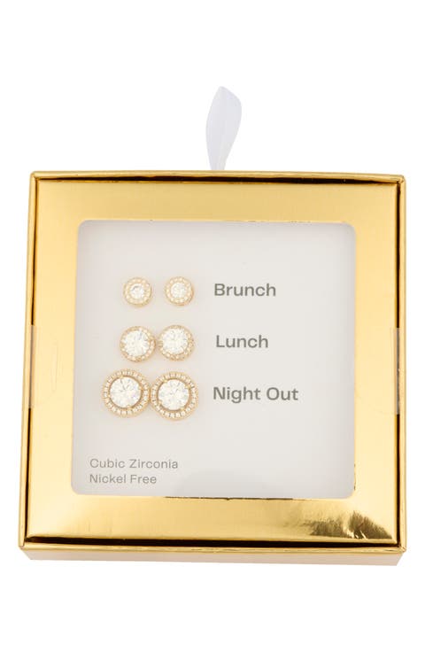 3-Pack Assorted Halo Cubic Zirconia Stud Earrings