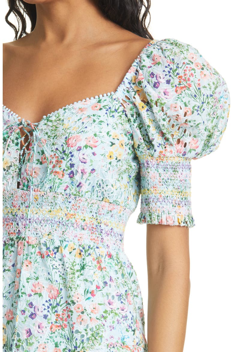 Crawford Floral Sweetheart Puff Sleeve Minidress, Alternate, color, COASTAL GARDENS POWDER BLUE