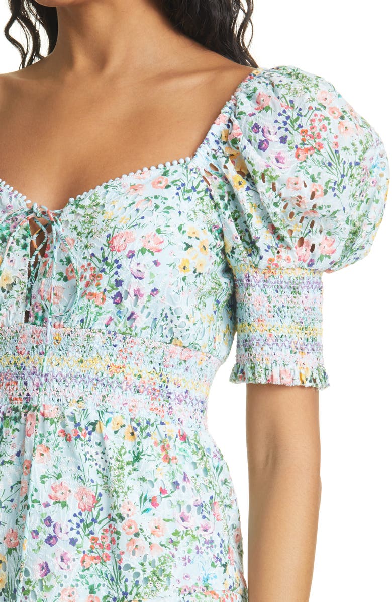 Alice + Olivia Crawford Floral Sweetheart Puff Sleeve Minidress, Alternate, color, 