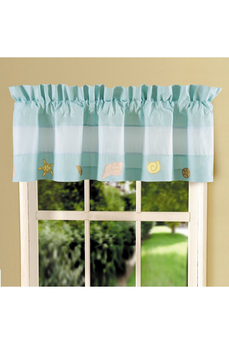 Pastel Shells Children's Room Sea Life Starfish Vacation Coastal Tropical Beach Ocean Bedroom Premium Curtain Window Valance, Main, color, Blue