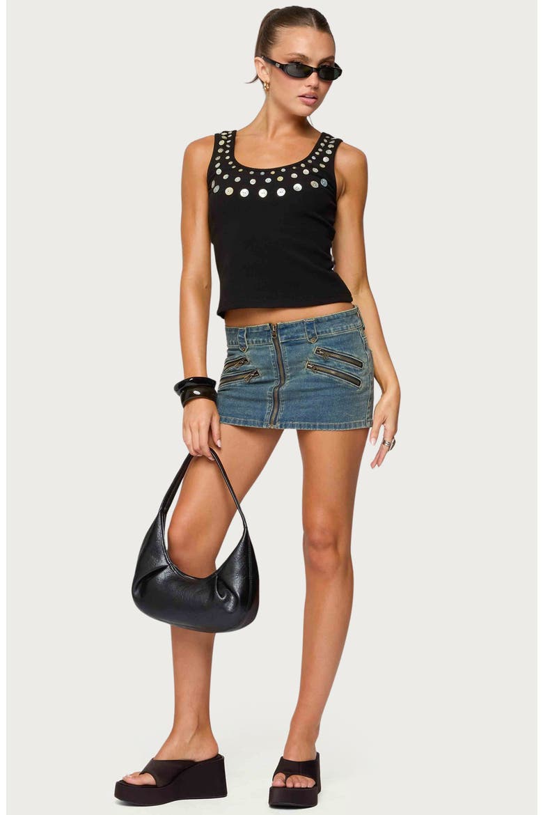 Ronan Zip Low Rise Denim Miniskort, Alternate, color, BLUE-WASHED