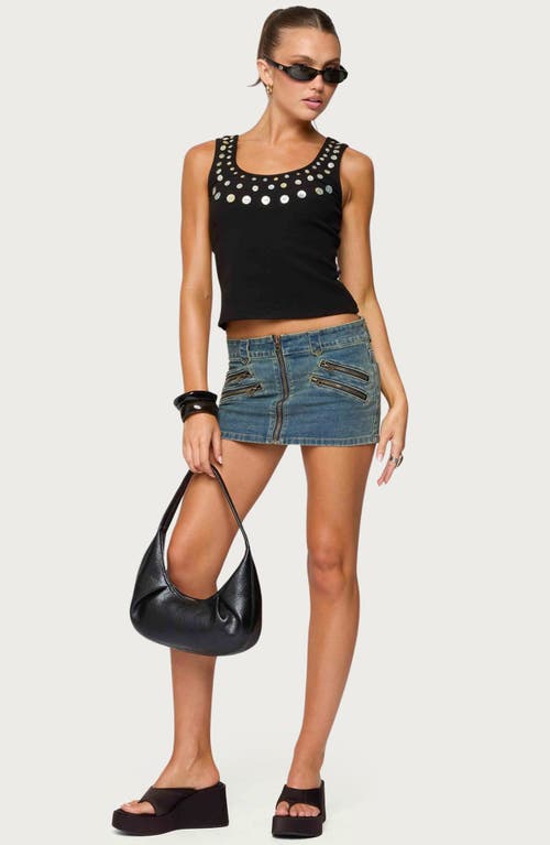 Edikted Ronan Zip Low Rise Denim Miniskort In Blue